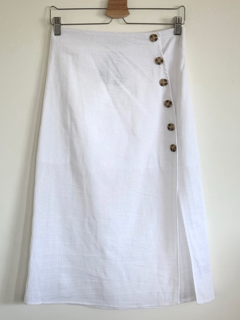 Coastal Style White Linen Midi Skirt